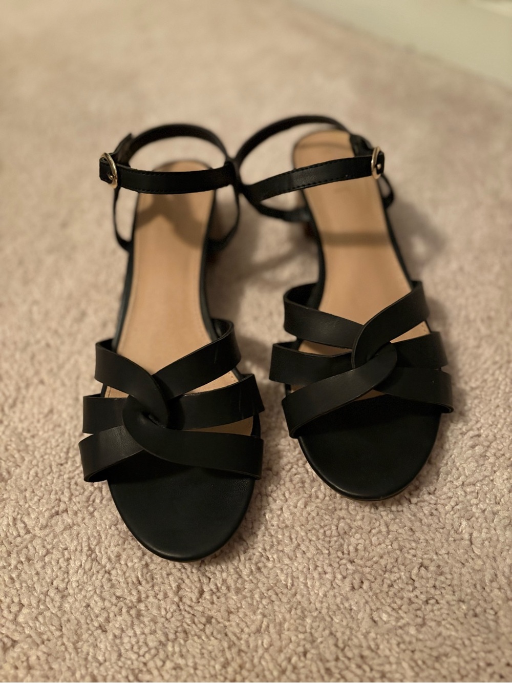 LOFT Black Knotted Strappy Ankle Sandals